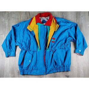 Vintage 80s 90s Venezia Colorblock Windbreaker Jacket Blue‎ Red Stripe *FLAWS
